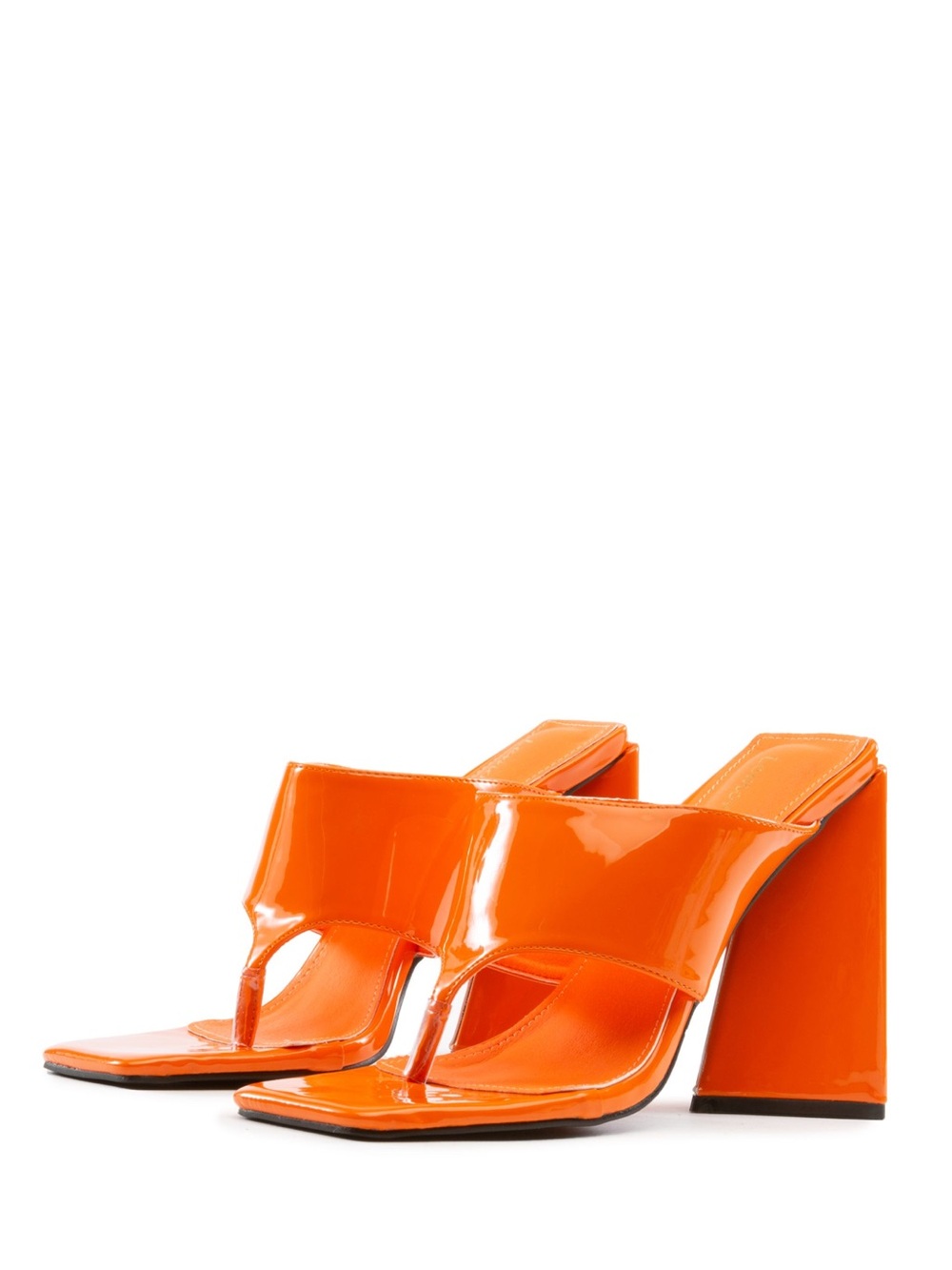 EGO Orange Patent Block Heel Thong Mules